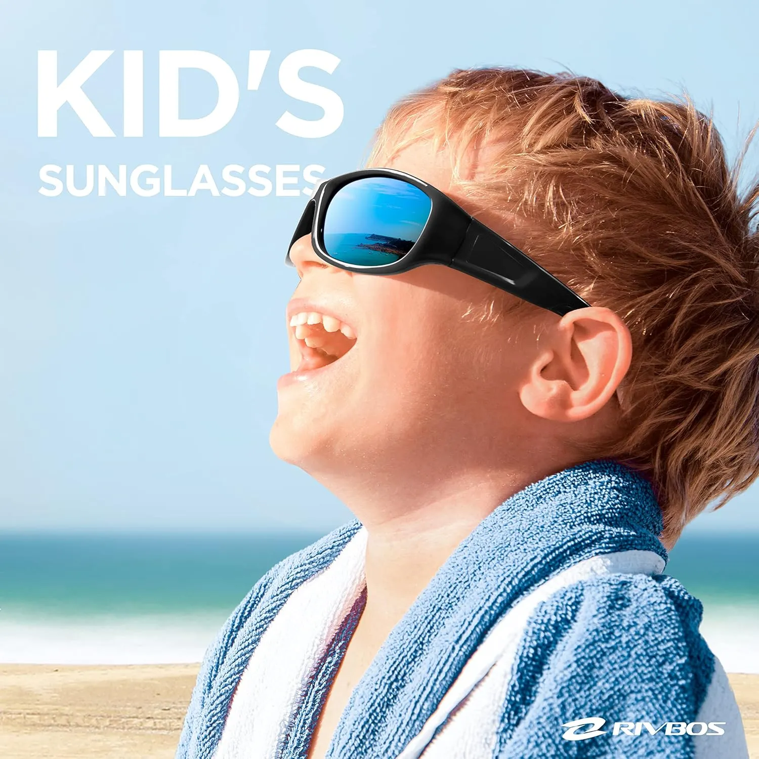RIVBOS Kids Sunglasses Polarized UV Protection Flexible Rubber Glasses Shades with Strap for Boys Girls RBK037