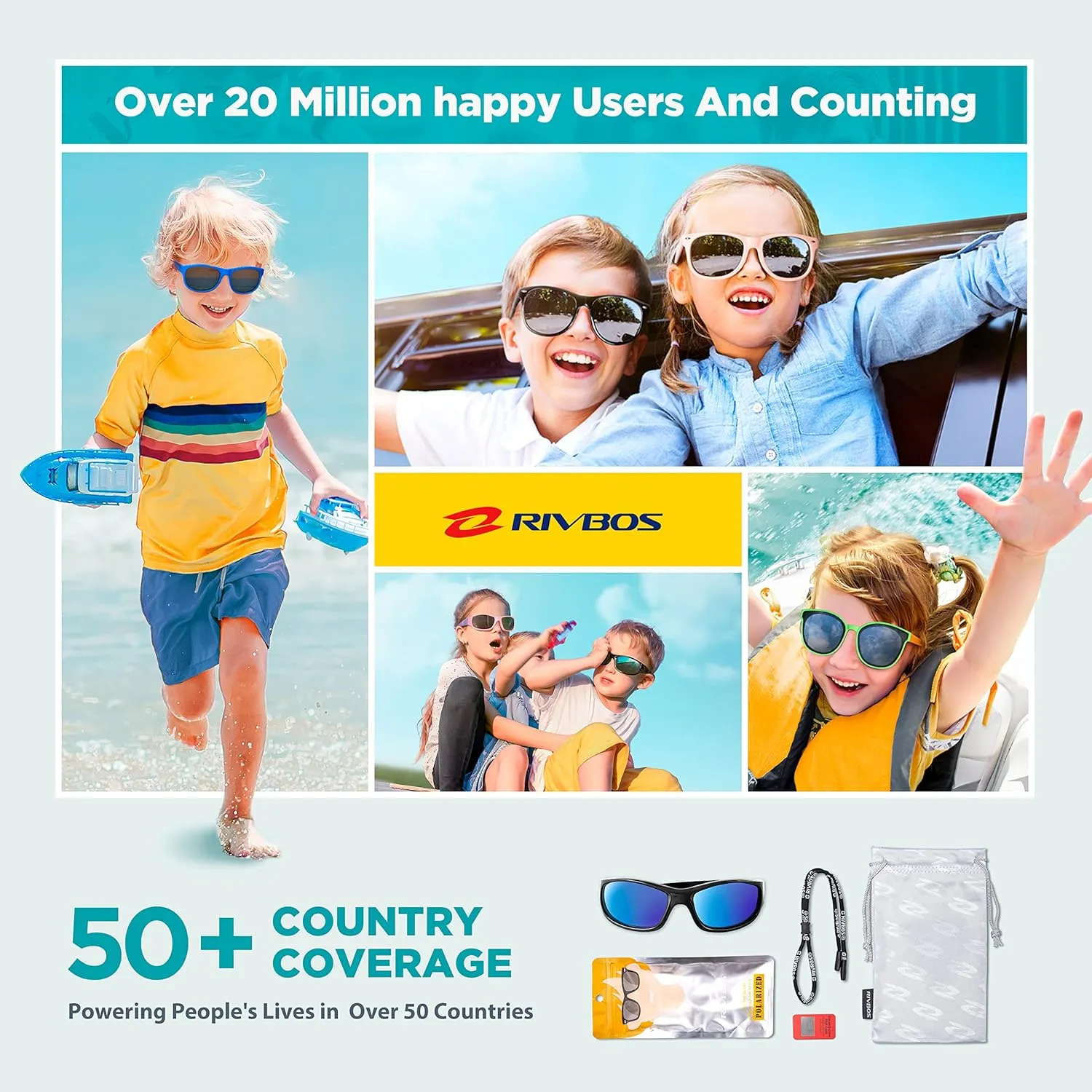 RIVBOS Kids Sunglasses Polarized UV Protection Flexible Rubber Glasses Shades with Strap for Boys Girls RBK037