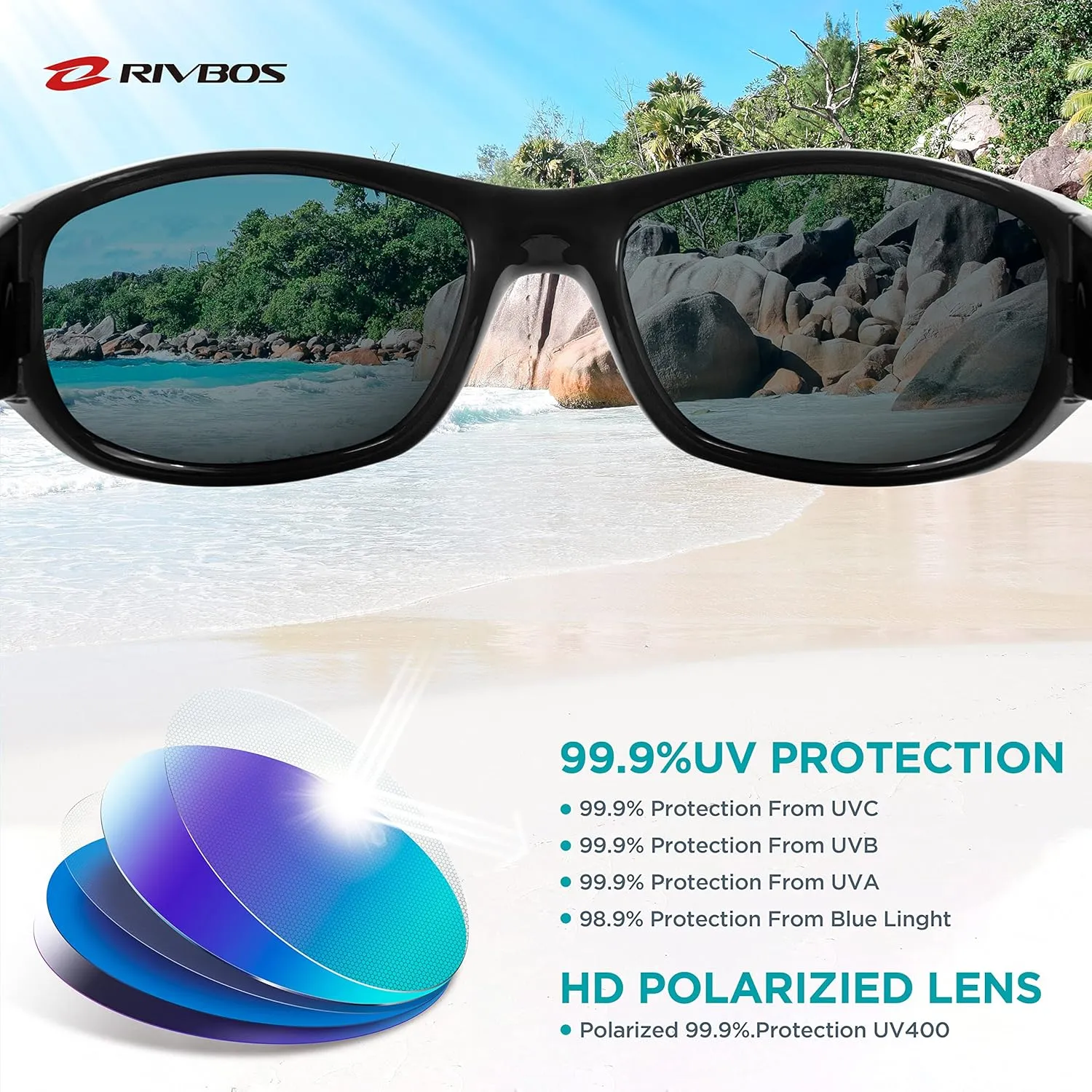 RIVBOS Kids Sunglasses Polarized UV Protection Flexible Rubber Glasses Shades with Strap for Boys Girls RBK037
