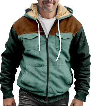 RTRDE Mens Sherpa Lined Jacket with Hood Winter Full Zip Up Hoodies Jacket Fleece Heavyweight Coats Pockets Jacket