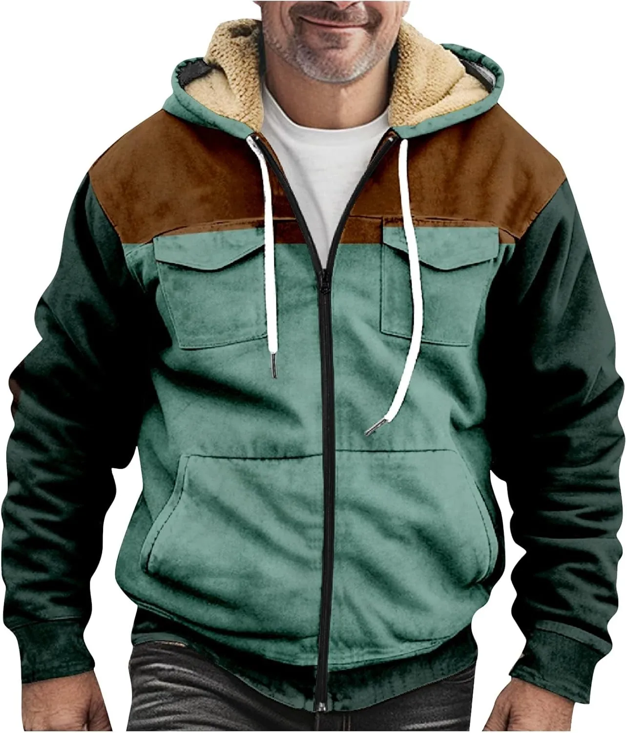 RTRDE Mens Sherpa Lined Jacket with Hood Winter Full Zip Up Hoodies Jacket Fleece Heavyweight Coats Pockets Jacket