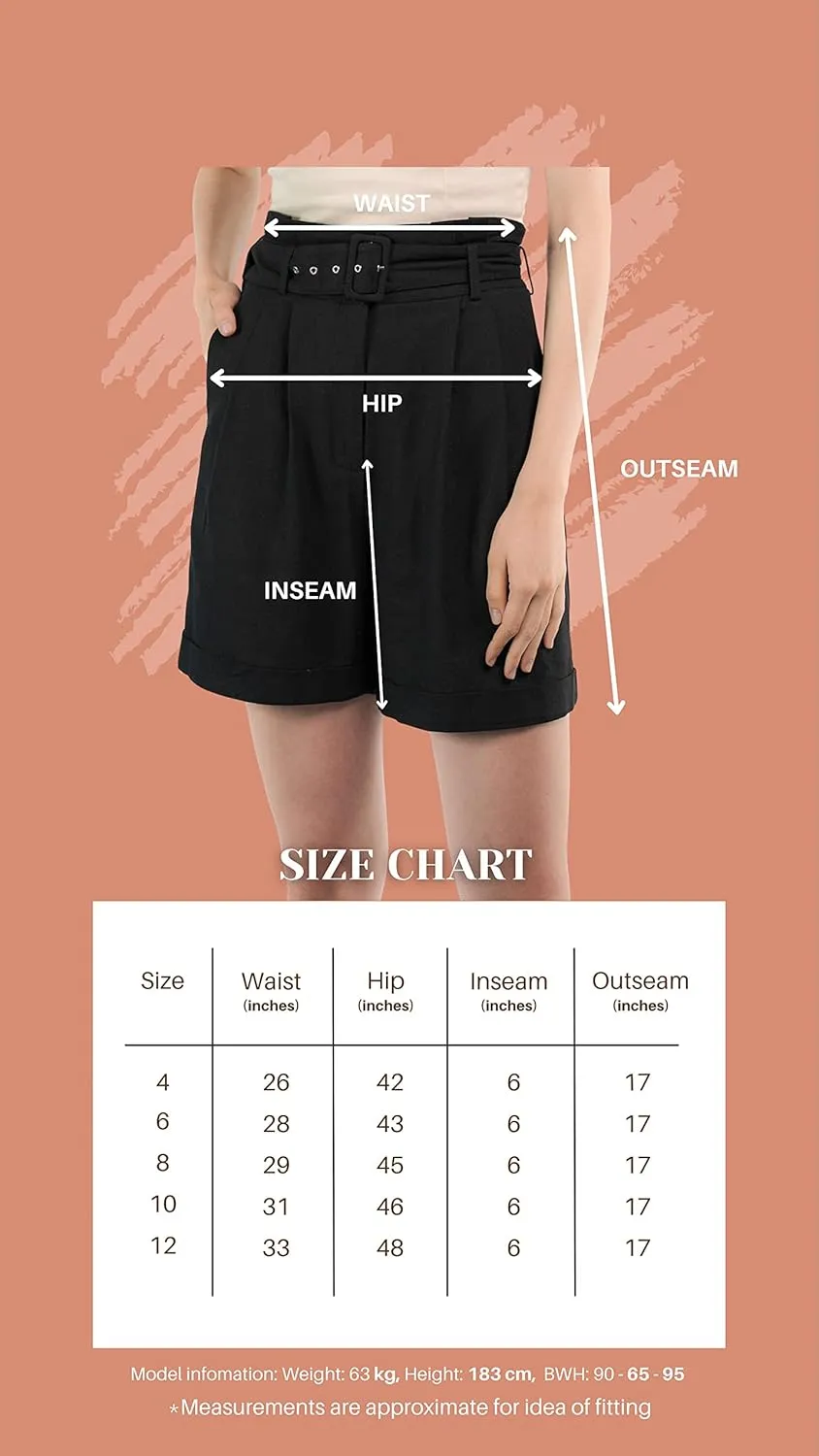 SANDY & SID Womens Shorts 6 Inch Inseam Linen High Rise Adjustable Belt Wide Leg Pockets Summer Casual Work Office