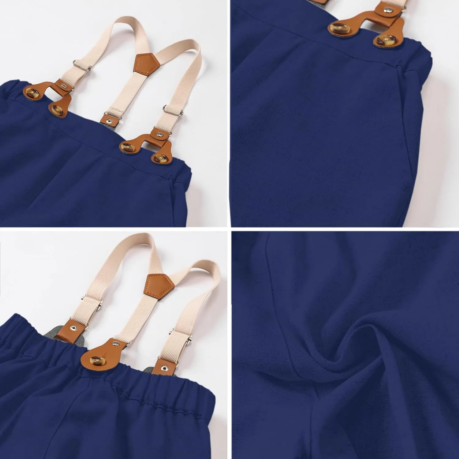 SANGTREE Boys Kids Little Boy Formal Suits Clothes Set, Shirt with Bow Tie Beret Hat Suspender Pants Sets, 3 Months - 9 Years