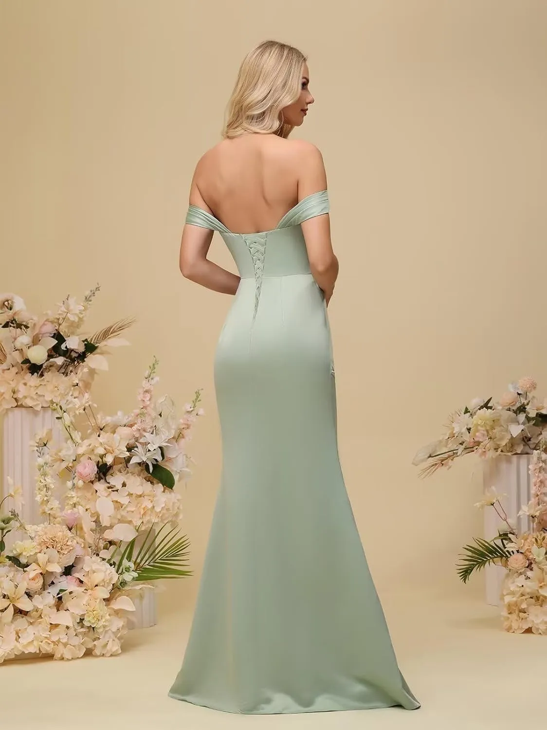 Satin Prom Dress 2025 Off Shoulder Long Bridesmaid Dresses Formal Cocktail Gown with Slit