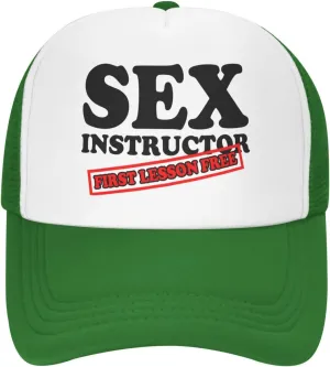 Sex Instructor First Lesson Free-Trucker Hat Funny Hats Men Women Foam Baseball Caps Crazy Hot Party Gifts