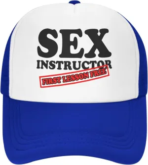Sex Instructor First Lesson Free-Trucker Hat Funny Hats Men Women Foam Baseball Caps Crazy Hot Party Gifts