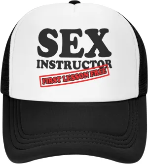 Sex Instructor First Lesson Free-Trucker Hat Funny Hats Men Women Foam Baseball Caps Crazy Hot Party Gifts
