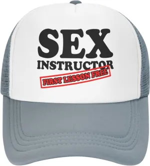 Sex Instructor First Lesson Free-Trucker Hat Funny Hats Men Women Foam Baseball Caps Crazy Hot Party Gifts