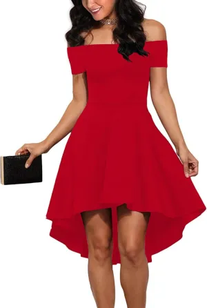 Shenbolen Womens Off Shoulder Short Sleeve Evening Dress Cocktail Skater Dresses