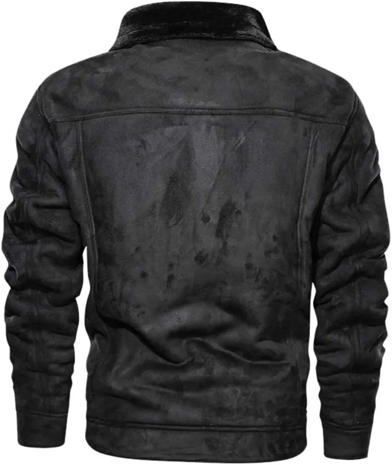 Sherpa Bomber Jacket Men Vintage Faux Fur Motorcycle Biker Jacket Suede Leather Sherpa Lining Trucker Winter Coat