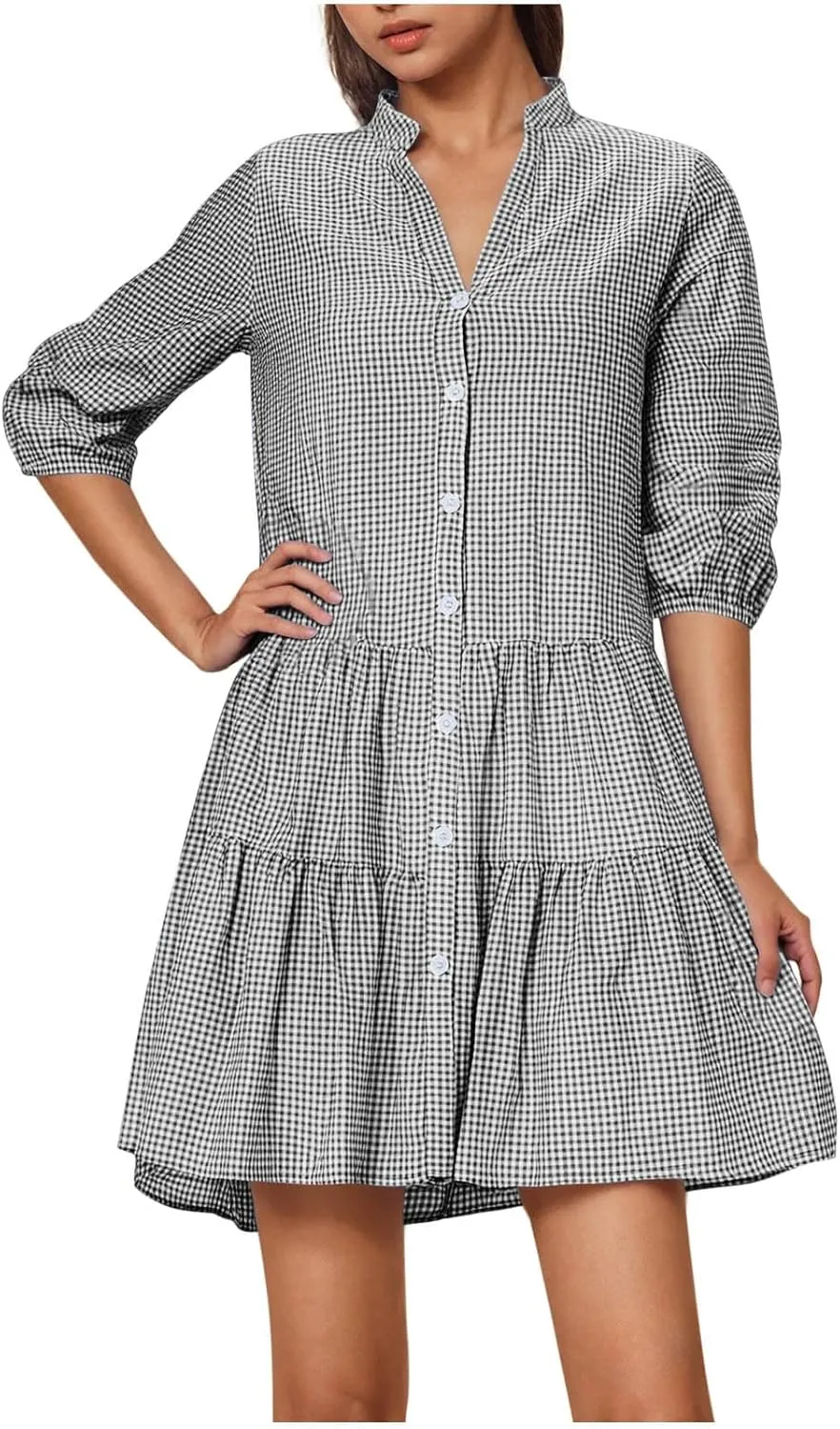 Shirt Dresses for Women 2025 Short Sleeve Casual Summer Dress Ruffle Hem Loose Fit Short Dresses