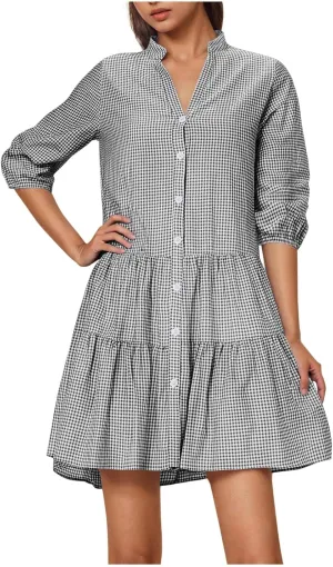 Shirt Dresses for Women 2025 Short Sleeve Casual Summer Dress Ruffle Hem Loose Fit Short Dresses