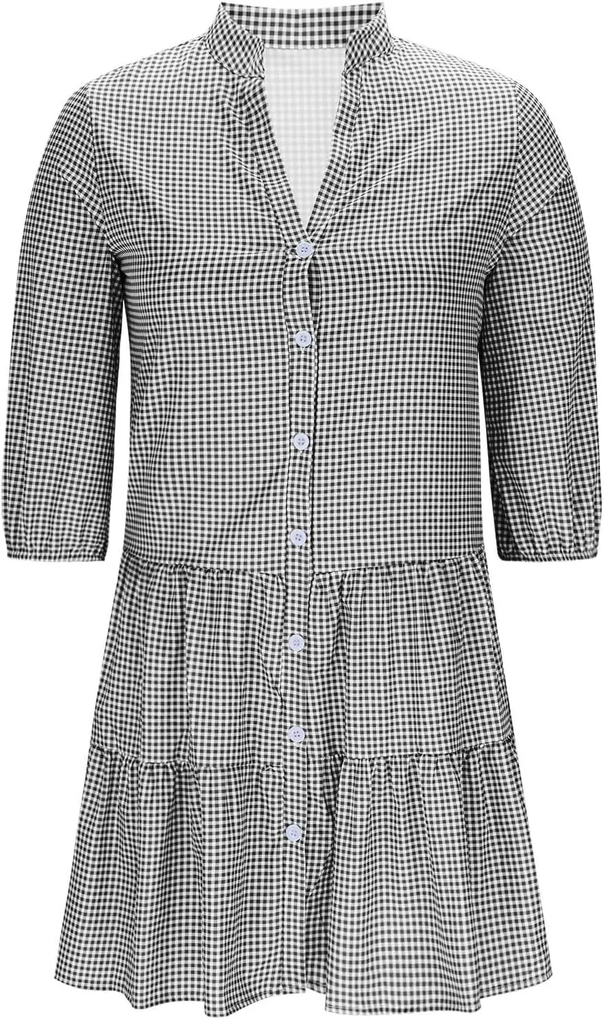 Shirt Dresses for Women 2025 Short Sleeve Casual Summer Dress Ruffle Hem Loose Fit Short Dresses