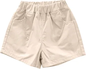 Shorts for Little Kids Relaxed Fit Elastic Waist Casual Summer High Rise Shorts with Pockets Chino Short Pants