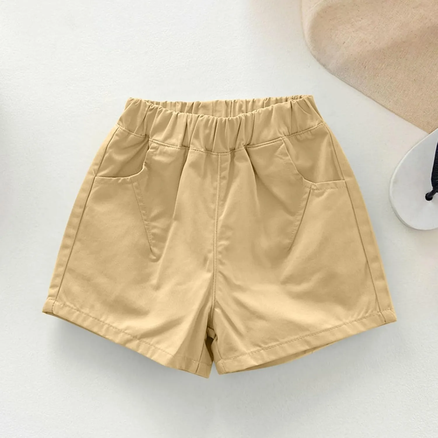 Shorts for Little Kids Relaxed Fit Elastic Waist Casual Summer High Rise Shorts with Pockets Chino Short Pants