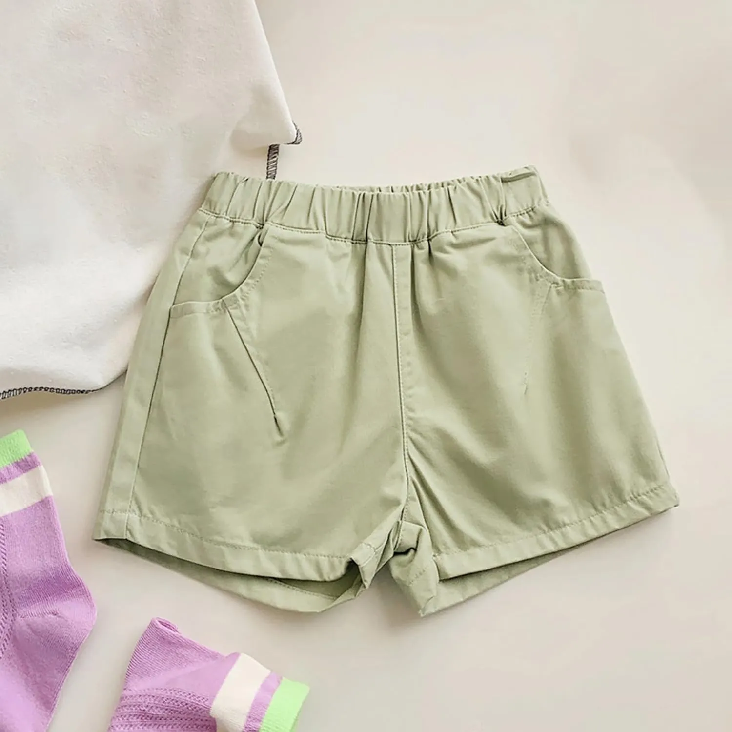 Shorts for Little Kids Relaxed Fit Elastic Waist Casual Summer High Rise Shorts with Pockets Chino Short Pants