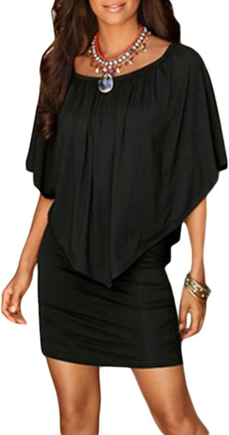 Sidefeel Women's Dresses Off Shoulder Ruffles Night Club Bodycon Mini Dress