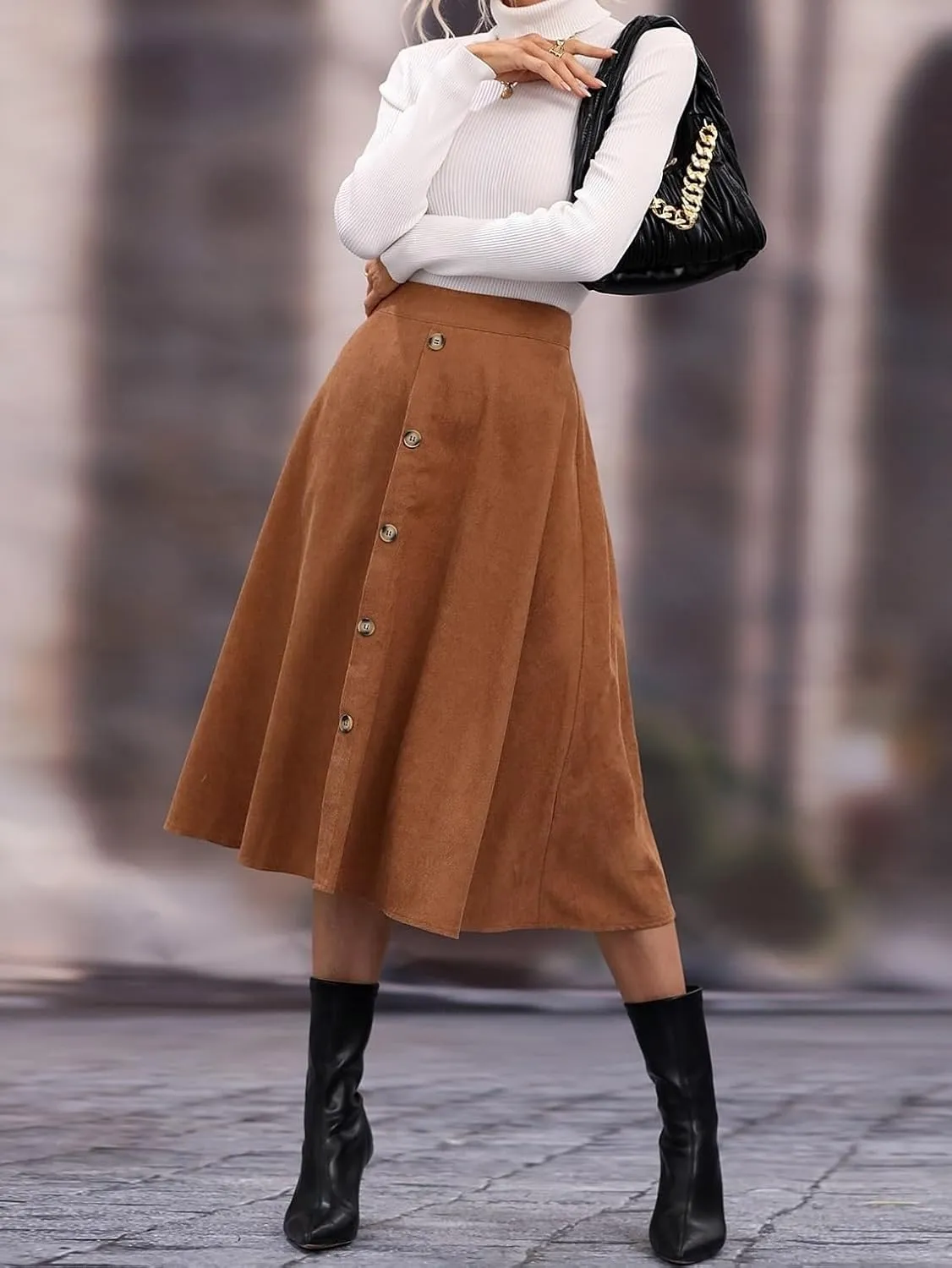 Skirts for Women Solid Button Front Midi Skirt Fashion