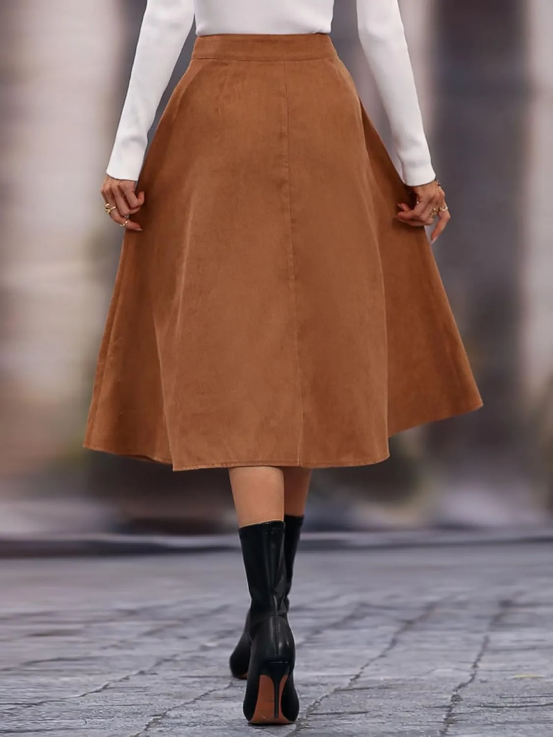 Skirts for Women Solid Button Front Midi Skirt Fashion
