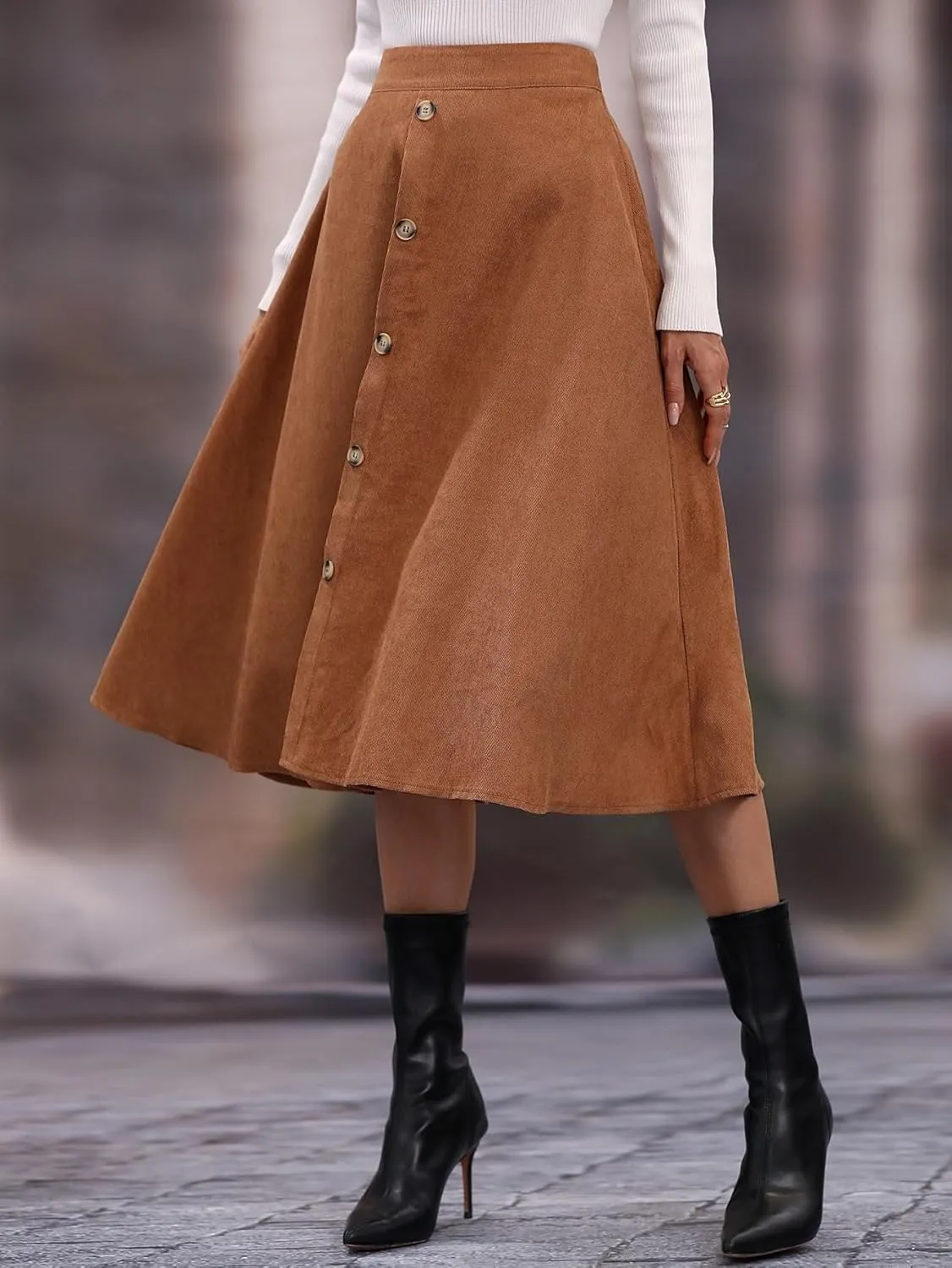 Skirts for Women Solid Button Front Midi Skirt Fashion