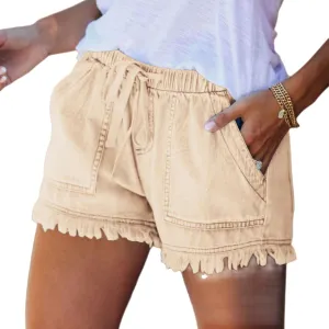 Smoneyful Jean Shorts Womens High Waisted Casual Pants Stretchy Loose Summer Bottoms High Rise Drawstring Denim Shorts Jeans