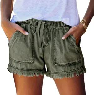 Smoneyful Jean Shorts Womens High Waisted Casual Pants Stretchy Loose Summer Bottoms High Rise Drawstring Denim Shorts Jeans