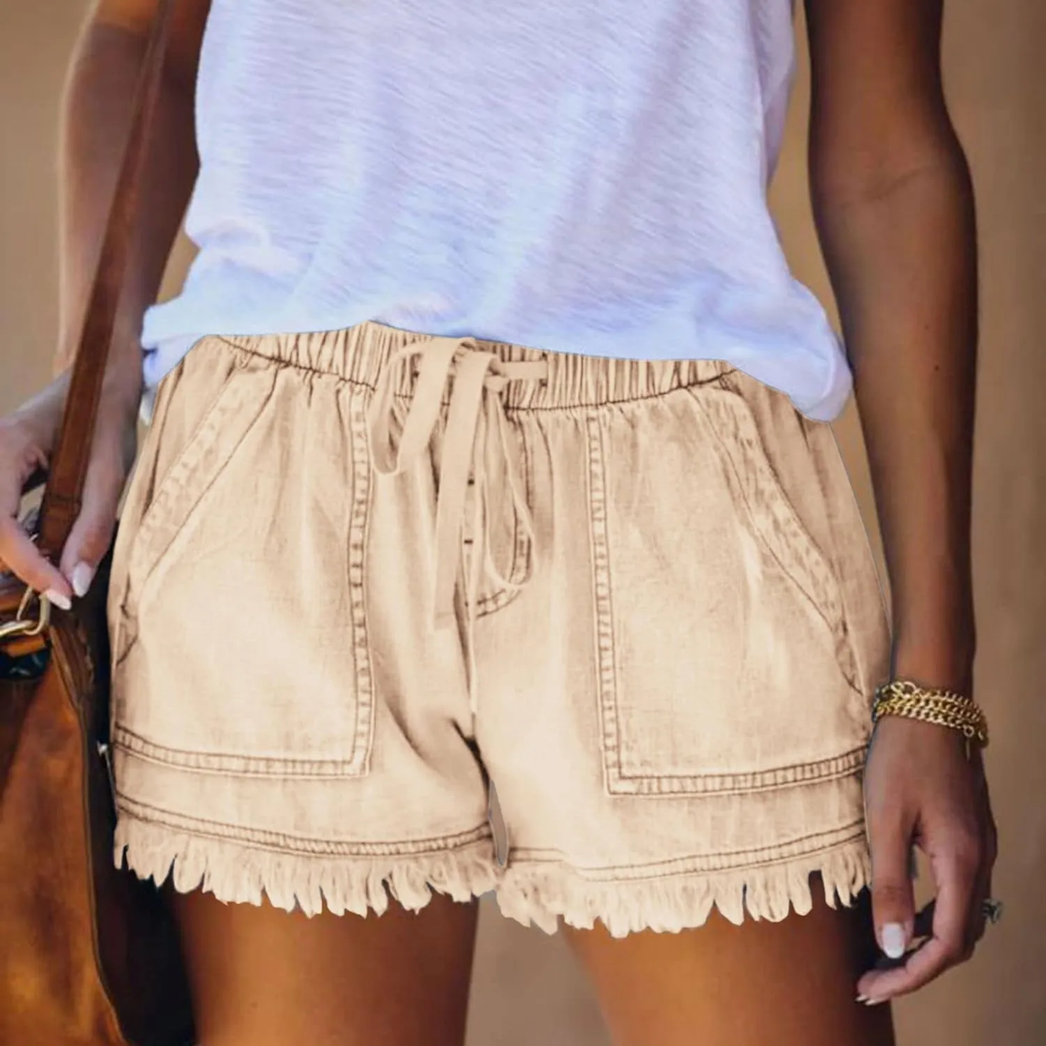 Smoneyful Jean Shorts Womens High Waisted Casual Pants Stretchy Loose Summer Bottoms High Rise Drawstring Denim Shorts Jeans