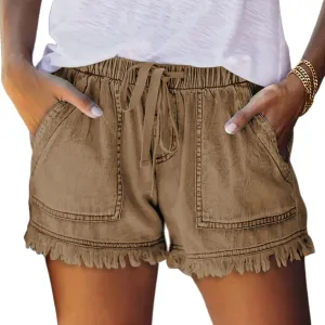 Smoneyful Jean Shorts Womens High Waisted Casual Pants Stretchy Loose Summer Bottoms High Rise Drawstring Denim Shorts Jeans