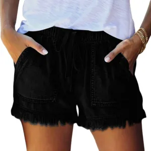 Smoneyful Jean Shorts Womens High Waisted Casual Pants Stretchy Loose Summer Bottoms High Rise Drawstring Denim Shorts Jeans