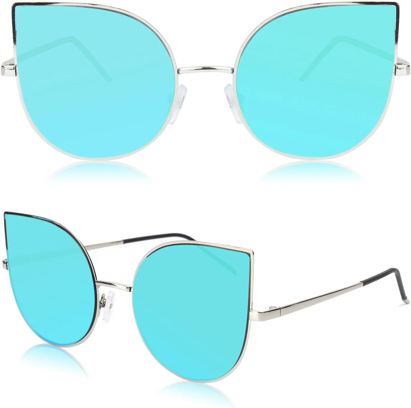 SOJOS Cat Eye Mirrored Flat Lenses Ultra Thin Light Metal Frame Women Sunglasses SJ1022