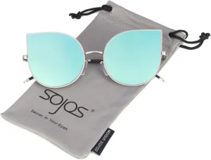 SOJOS Cat Eye Mirrored Flat Lenses Ultra Thin Light Metal Frame Women Sunglasses SJ1022