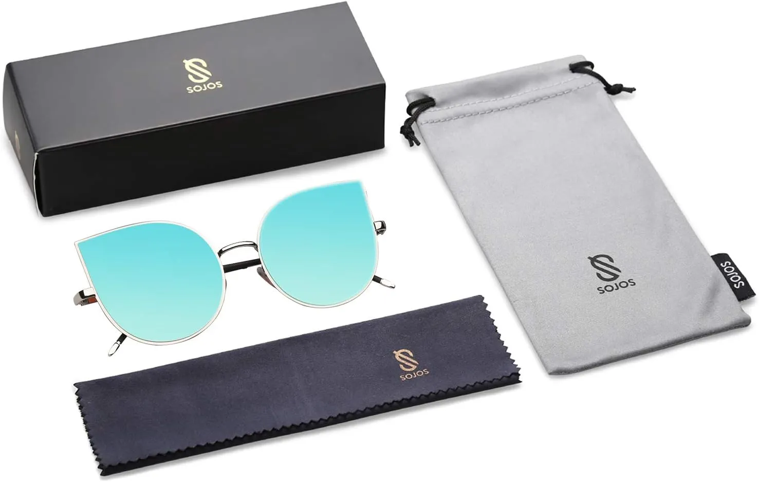 SOJOS Cat Eye Mirrored Flat Lenses Ultra Thin Light Metal Frame Women Sunglasses SJ1022