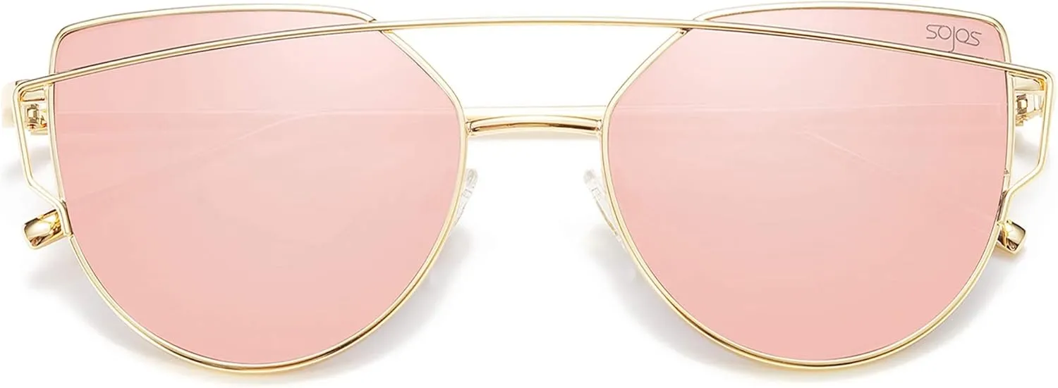SOJOS Cat Eye Sunglasses for Women Fashion Designer Style Mirrored Lenses