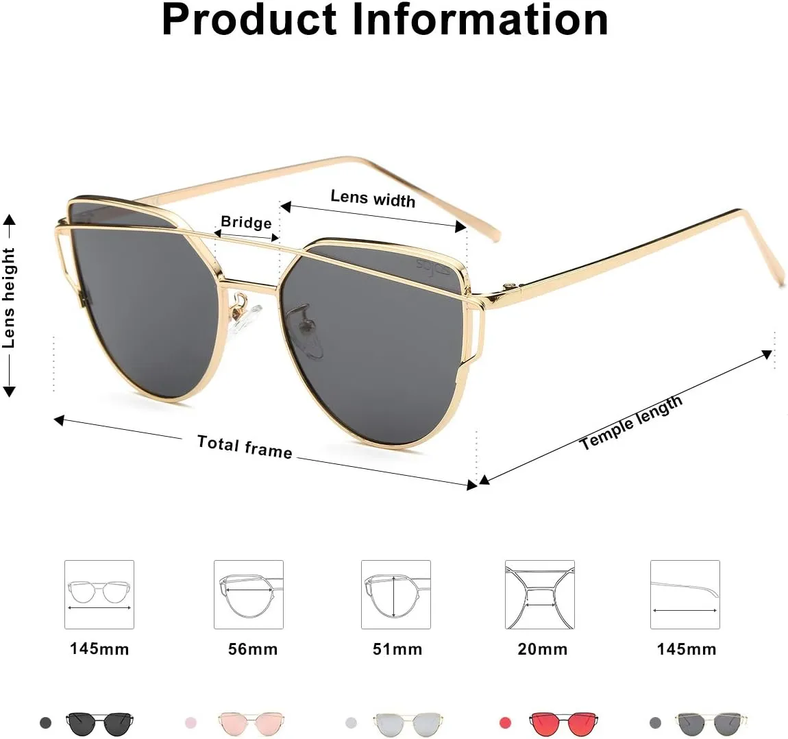 SOJOS Cat Eye Sunglasses for Women Fashion Designer Style Mirrored Lenses