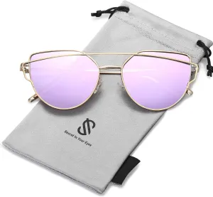 SOJOS Cat Eye Sunglasses for Women Fashion Designer Style Mirrored Lenses