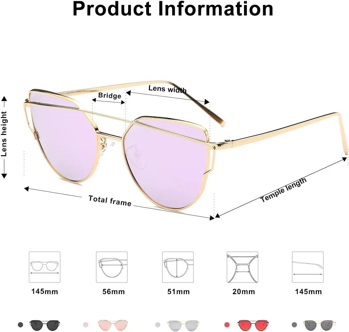 SOJOS Cat Eye Sunglasses for Women Fashion Designer Style Mirrored Lenses