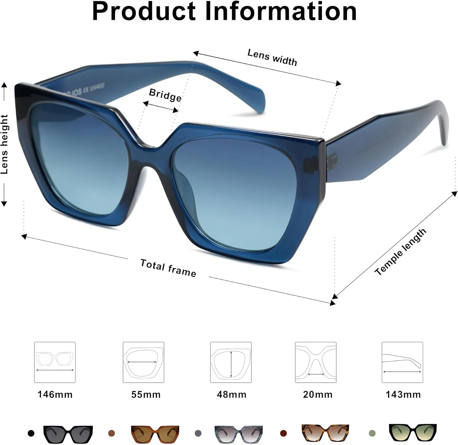SOJOS Trendy Oversized Polarized Sunglasses Womens Big Square Cateye Sunnies, Lentes de sol para mujer SJ2205