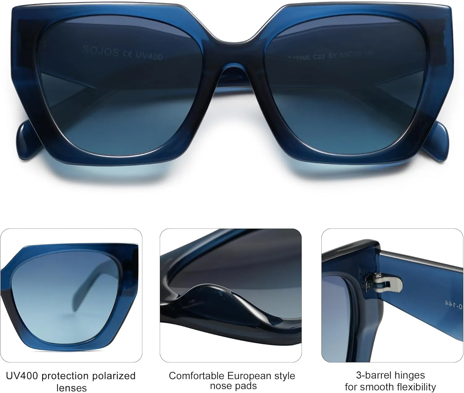 SOJOS Trendy Oversized Polarized Sunglasses Womens Big Square Cateye Sunnies, Lentes de sol para mujer SJ2205