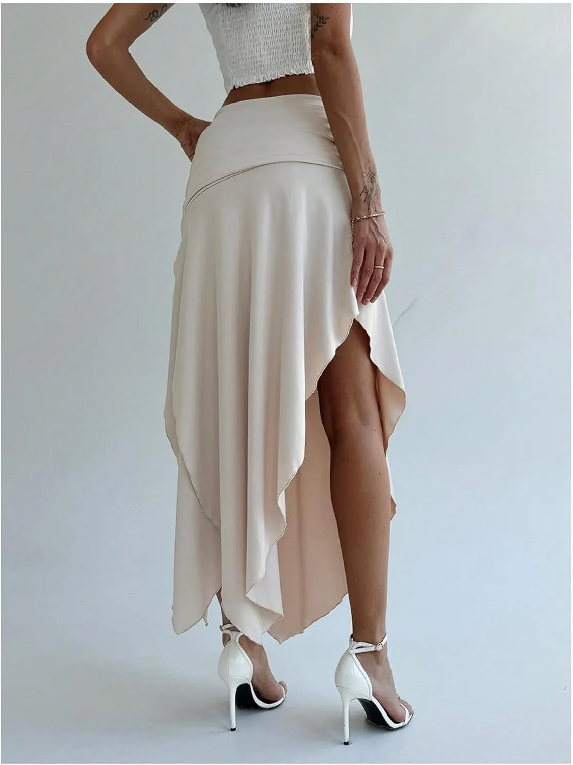 SOLY HUX Women's Ruched Asymmetrical Split Skirt Casual Maxi Skirts