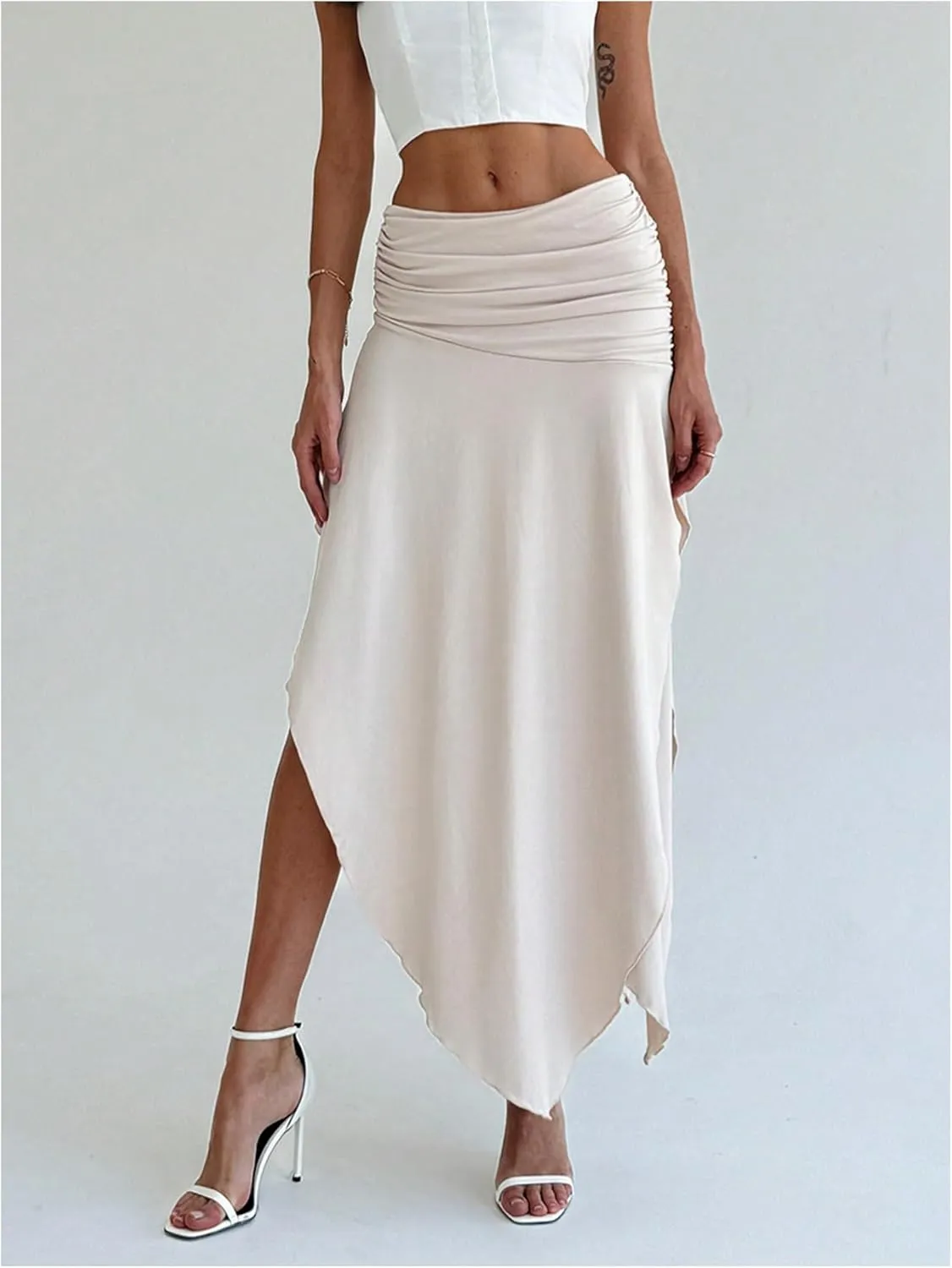SOLY HUX Women's Ruched Asymmetrical Split Skirt Casual Maxi Skirts