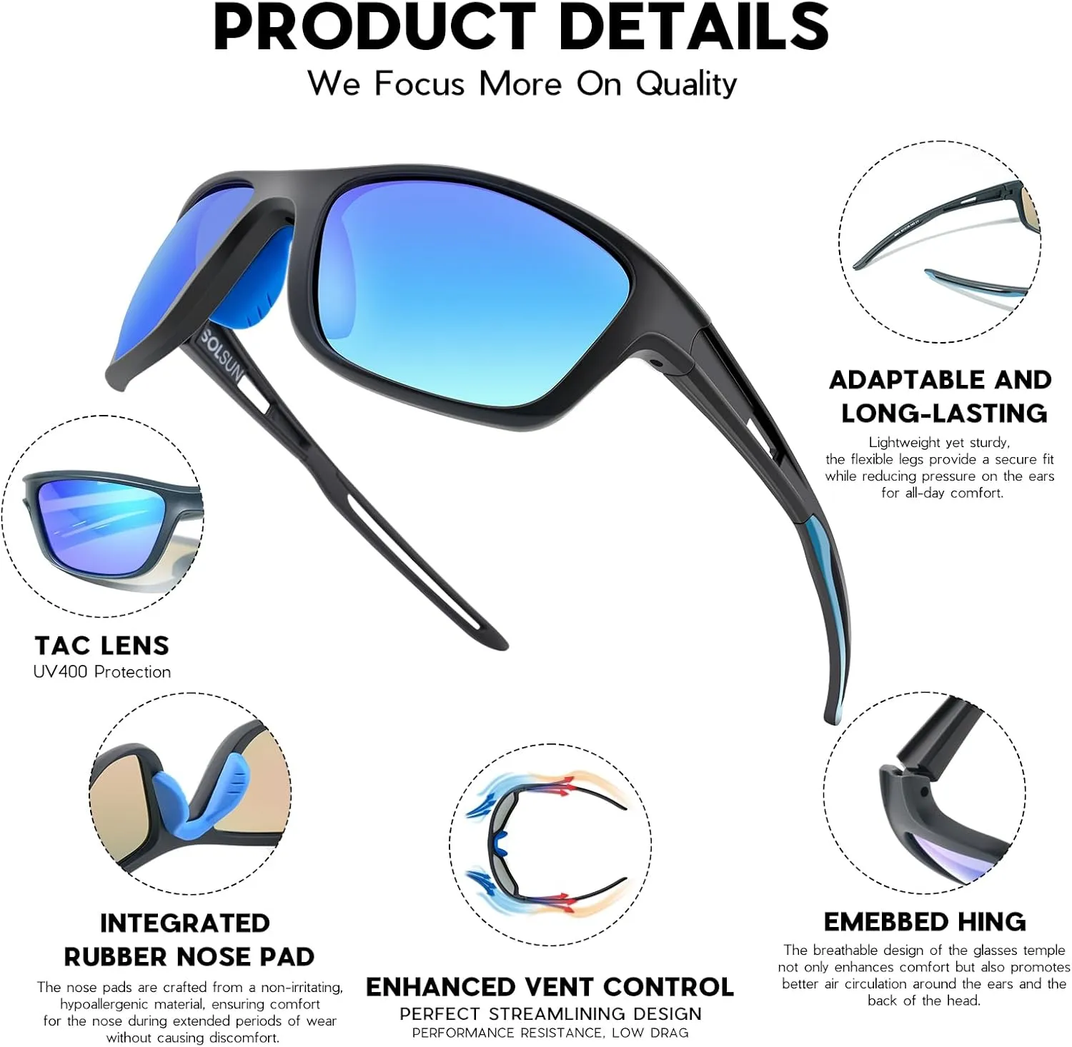 Sports Polarized Sunglasses for Men Woman, Wrap Around Sun Glasses UV Protection for Running Cycling Fishing Driving