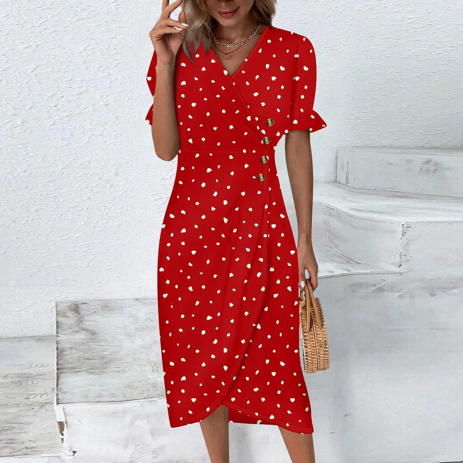 Summer Dresses for Women 2024 Wrap V Neck Short Sleeves Maxi Dresses Casual Floral Boho Flowy Beach Dresses