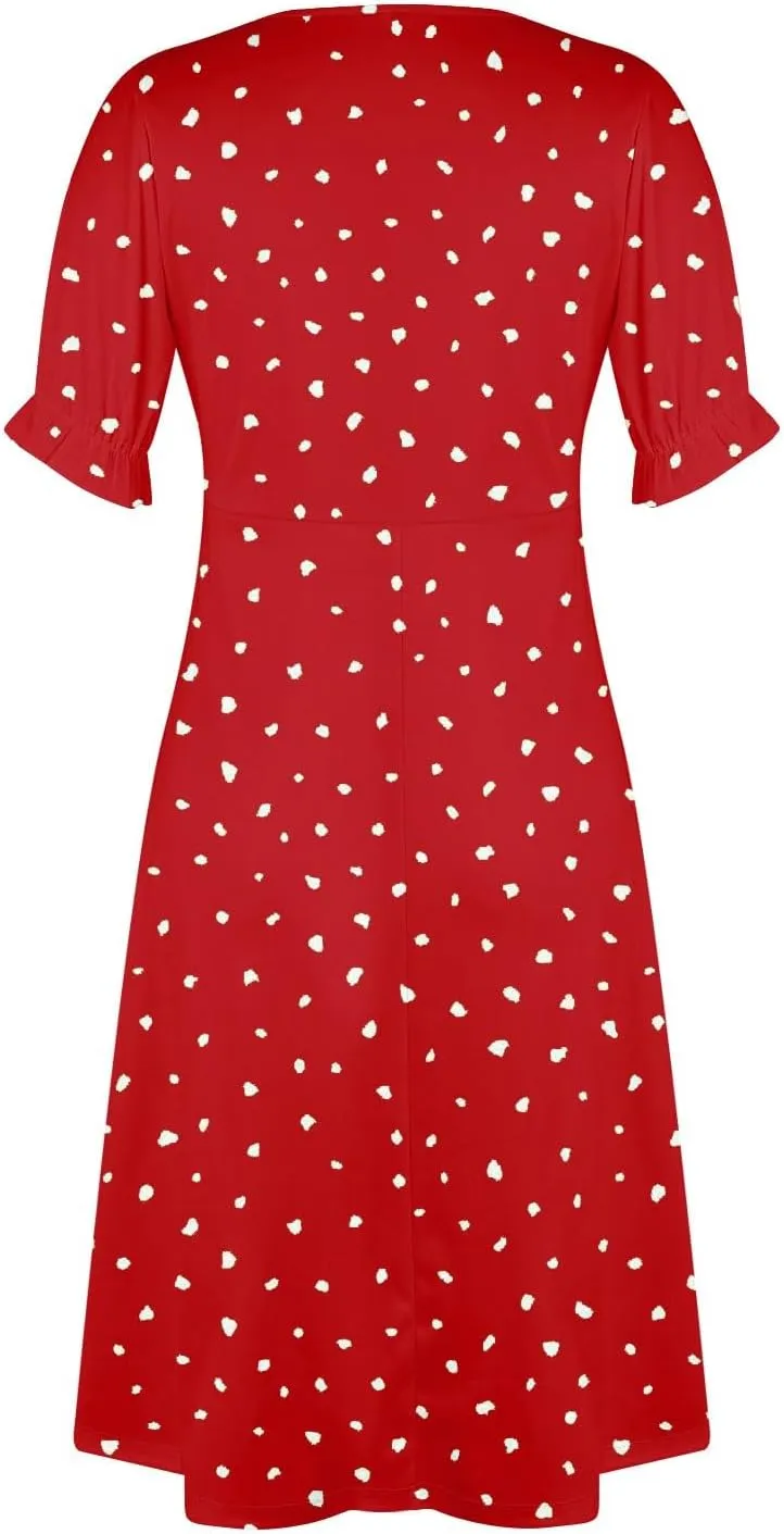 Summer Dresses for Women 2024 Wrap V Neck Short Sleeves Maxi Dresses Casual Floral Boho Flowy Beach Dresses