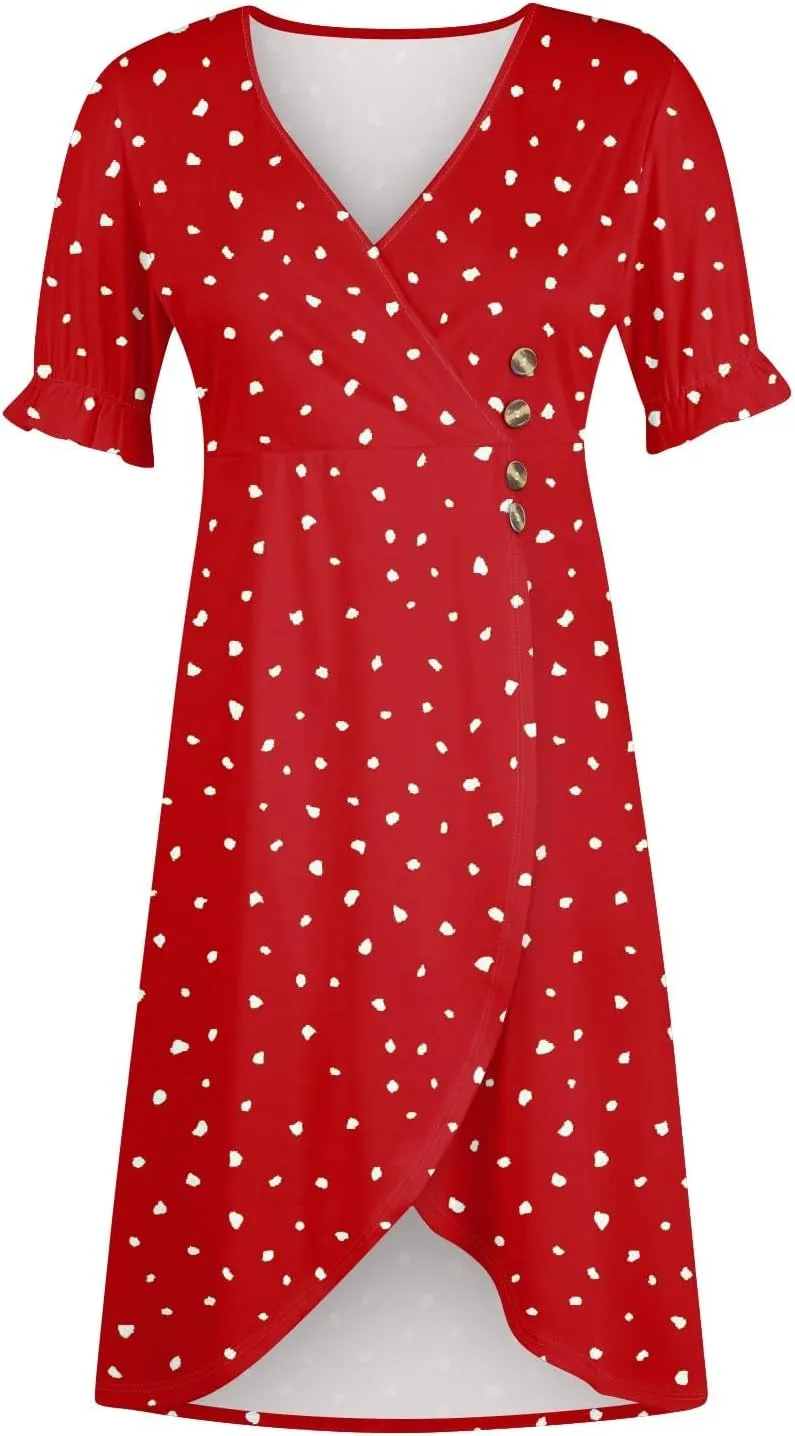Summer Dresses for Women 2024 Wrap V Neck Short Sleeves Maxi Dresses Casual Floral Boho Flowy Beach Dresses