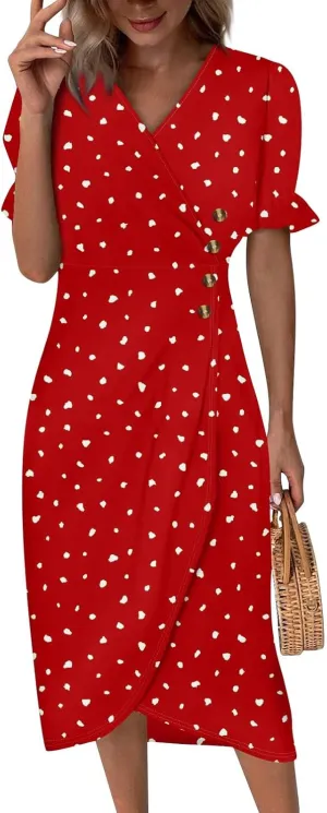 Summer Dresses for Women 2024 Wrap V Neck Short Sleeves Maxi Dresses Casual Floral Boho Flowy Beach Dresses