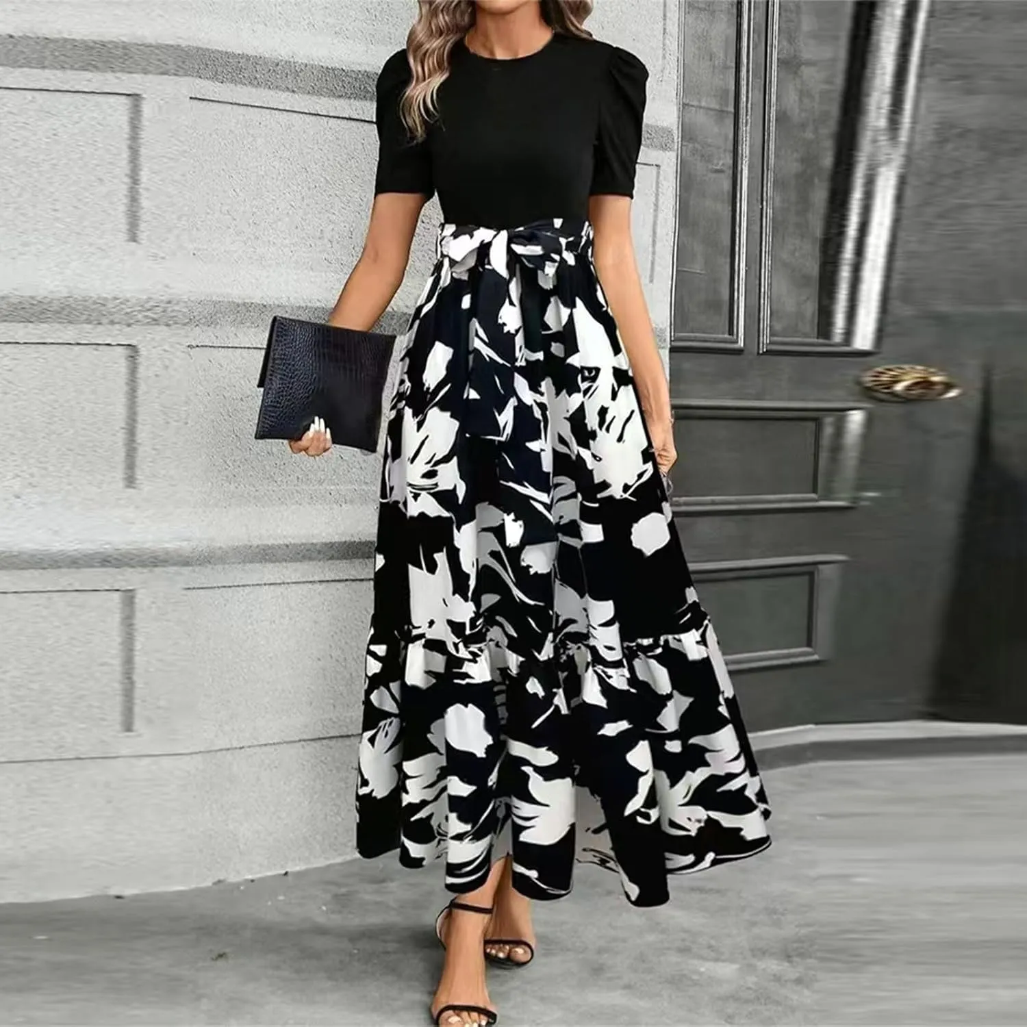 Summer Dresses for Women 2025 Empire Waist Wrap Floral Print High Waist Fashion Elegant Tea Party Dresses
