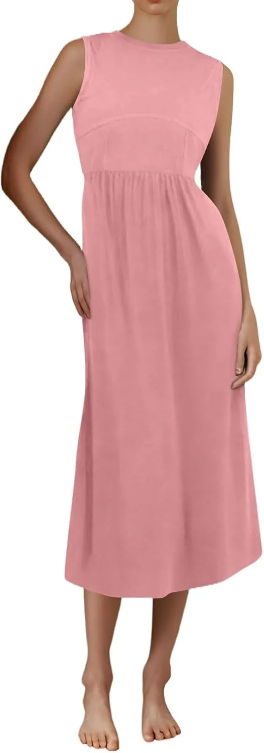 Summer Dresses for Women Sundresses Empire Waist Dresses Tank Dress Work Wrap Dress Ruffle with Pockets