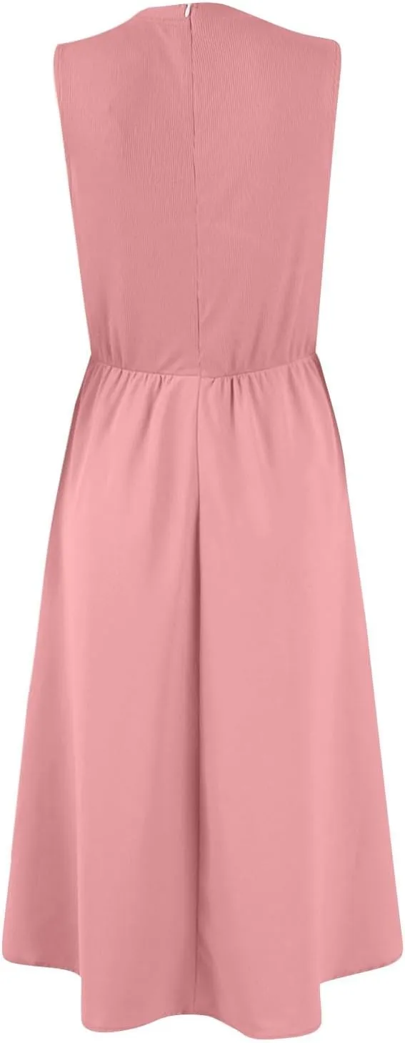 Summer Dresses for Women Sundresses Empire Waist Dresses Tank Dress Work Wrap Dress Ruffle with Pockets
