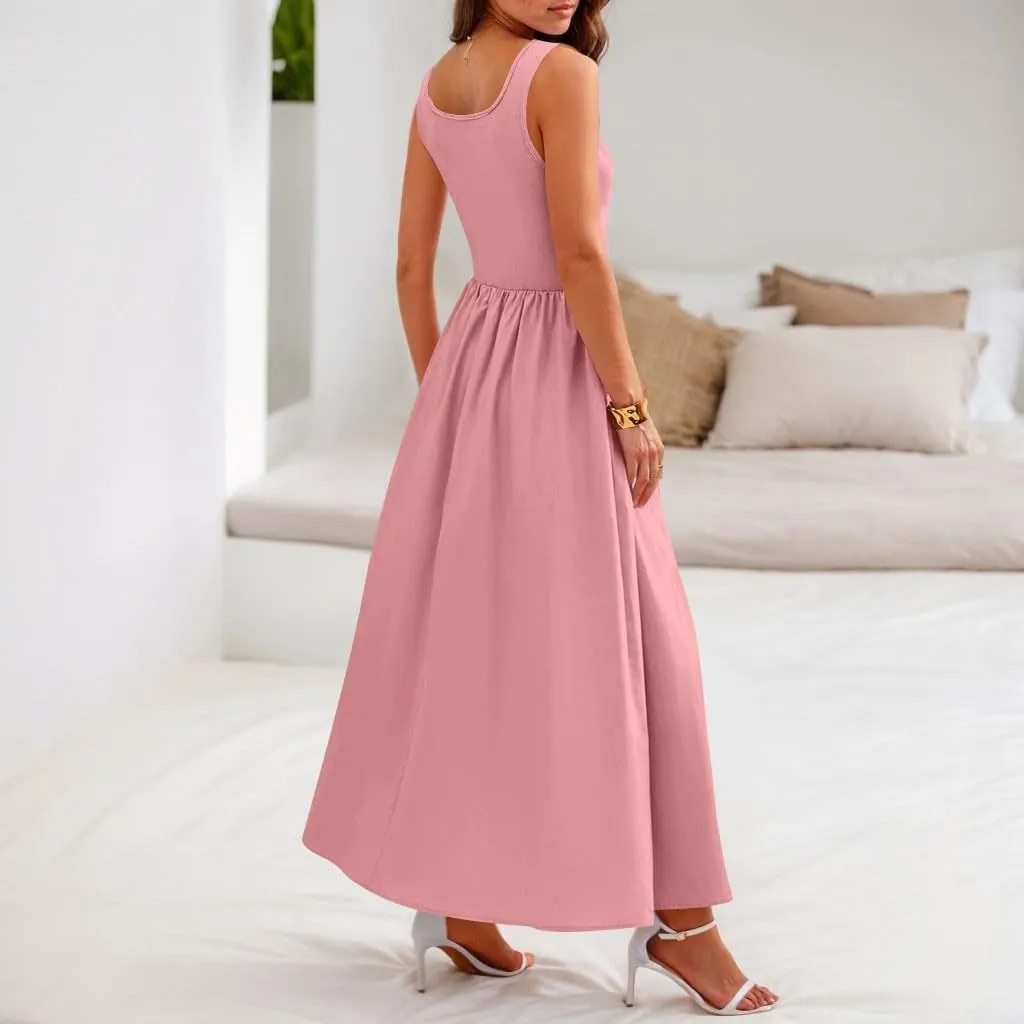 Summer Dresses for Women Sundresses Empire Waist Dresses Tank Dress Work Wrap Dress Ruffle with Pockets