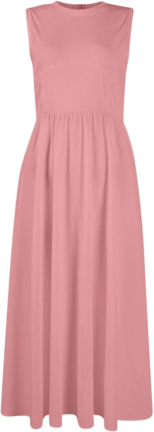 Summer Dresses for Women Sundresses Empire Waist Dresses Tank Dress Work Wrap Dress Ruffle with Pockets